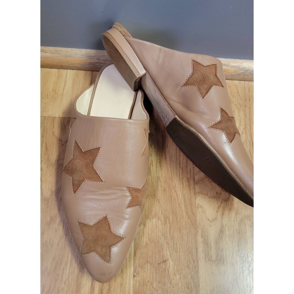 Arno Italian Brown Leather Star Print Mules 6.5